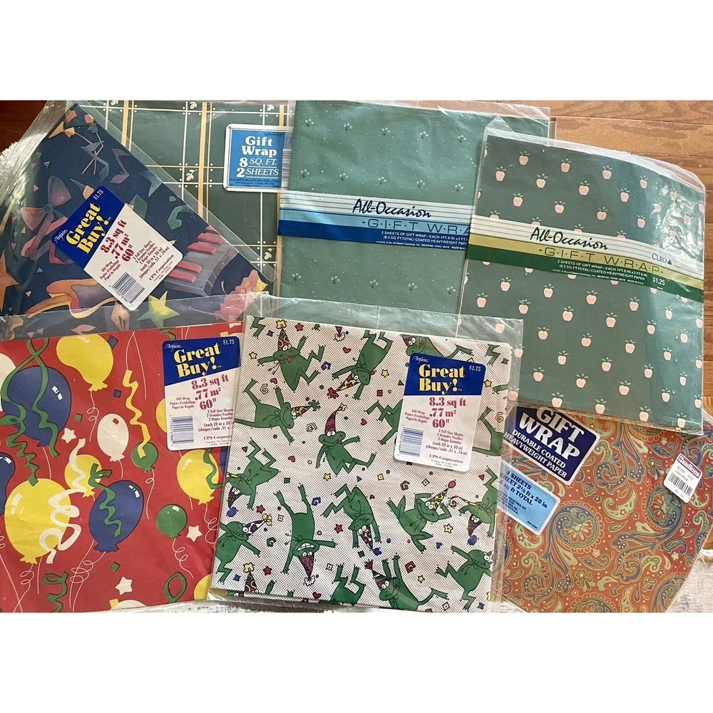 Vintage Assorted Gift Wrap Paper Lot Party Holiday Floral All Occasion 7 Packs